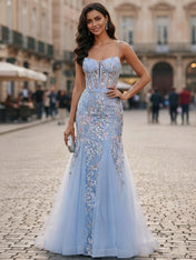 Sweetheart Tulle Mermaid Prom Dress with Sequin Floral Embroidery