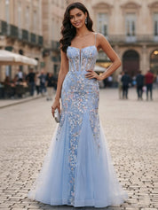 Sweetheart Tulle Mermaid Prom Dress with Sequin Floral Embroidery