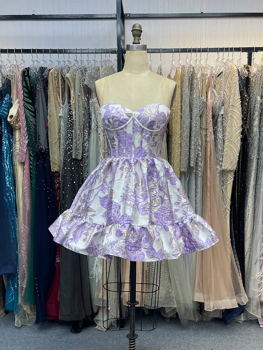 Sweetheart A-Line Floral Print Short Homecoming Dress