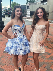 Sweetheart Strapless A-Line Tiered Homecoming Dress