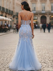 Sweetheart Tulle Mermaid Prom Dress with Sequin Floral Embroidery