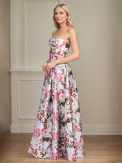 A-Line Off the Shoulder Floor Length Satin Floral Mother of the Bride Dress