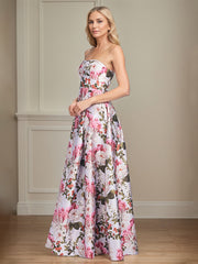 A-Line Off the Shoulder Satin Floral Mother of the Bride Dress