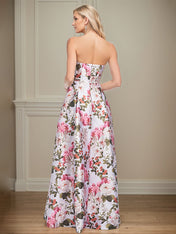 A-Line Off the Shoulder Floor Length Satin Floral Mother of the Bride Dress