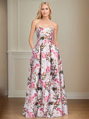 A-Line Off the Shoulder Floor Length Satin Floral Mother of the Bride Dress