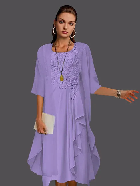 Two Piece A-Line Chiffon Lace Sleeveless Jacket Dresses with Pleats Appliques