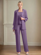 Chiffon Square Neck Sleeveless Floor Length Mother of the Bride Pantsuits