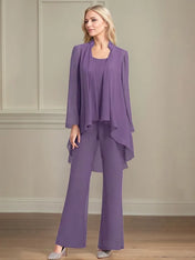 Chiffon Scoop Neck Long Sleeves Floor Length Mother Of The Bride Pantsuits