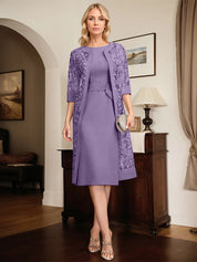 Sheath/Column Scoop Knee-Length Chiffon Mother of the Bride Dress With Pleated Sequins