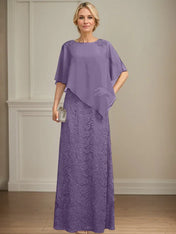 Sheath/Column Scoop Floor-Length Chiffon Lace Mother of the Bride Dress With Sequins Beading