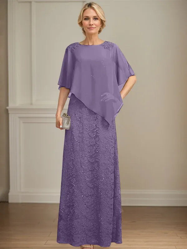Sheath/Column Scoop Floor-Length Chiffon Lace Mother of the Bride Dress With Sequins Beading