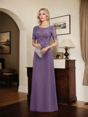 A-line Scoop Floor-Length Lace Chiffon Mother of the Bride Dress With Sequins