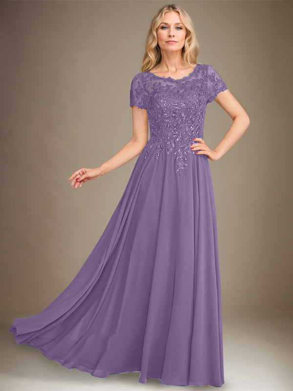 A-Line Scoop Floor-Length Chiffon Mother of the Bride Dress With Applique & Sequins