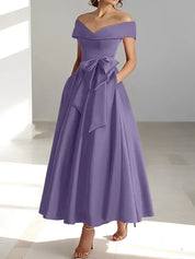 Robe de mère de la mariée coupe A-Line/Princesse, épaules dénudées, sans manches, longueur cheville, avec poches 