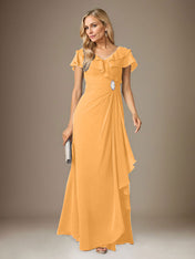 Stormy A-Line V-Neck Ruched Chiffon Dress