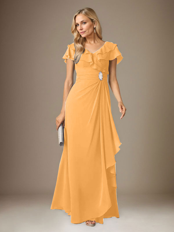 Stormy A-Line V-Neck Ruched Chiffon Dress