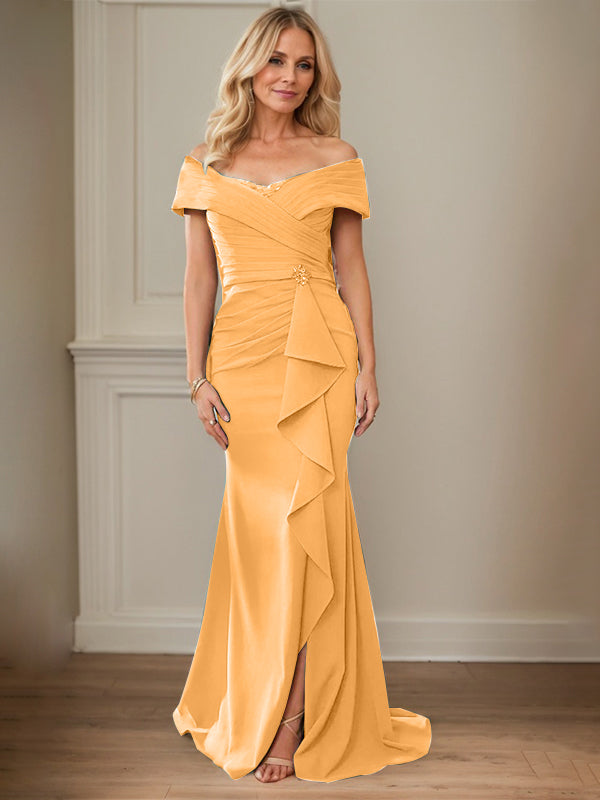 Sheath/Column Off-the-Shoulder Sleeveless Floor-Length Mother of the Bride Dresses With Ruffles