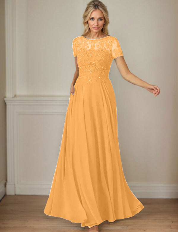 Dark Navy A-Line Boatneck Sequins Chiffon Dress