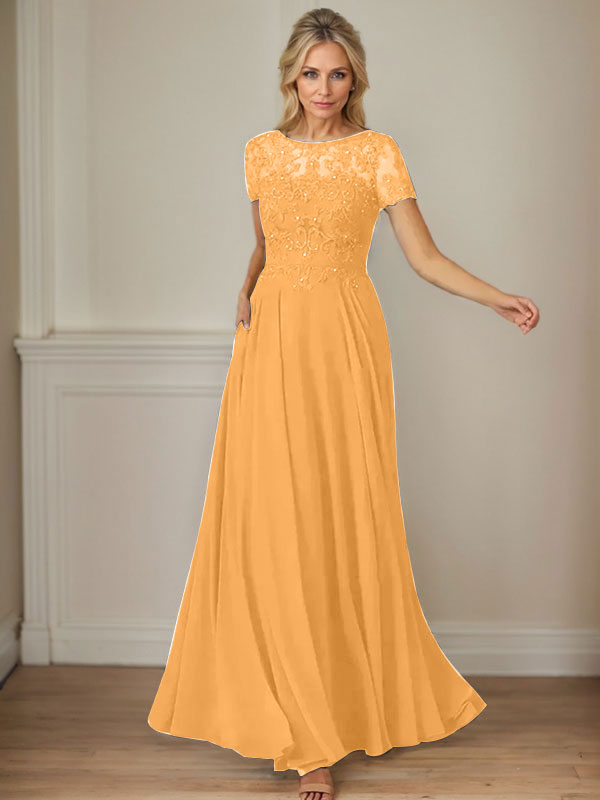 Dark Navy A-Line Boatneck Sequins Chiffon Dress