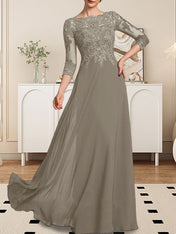 A-line Scoop Floor-Length Lace Chiffon Mother of the Bride Dress With Sequins