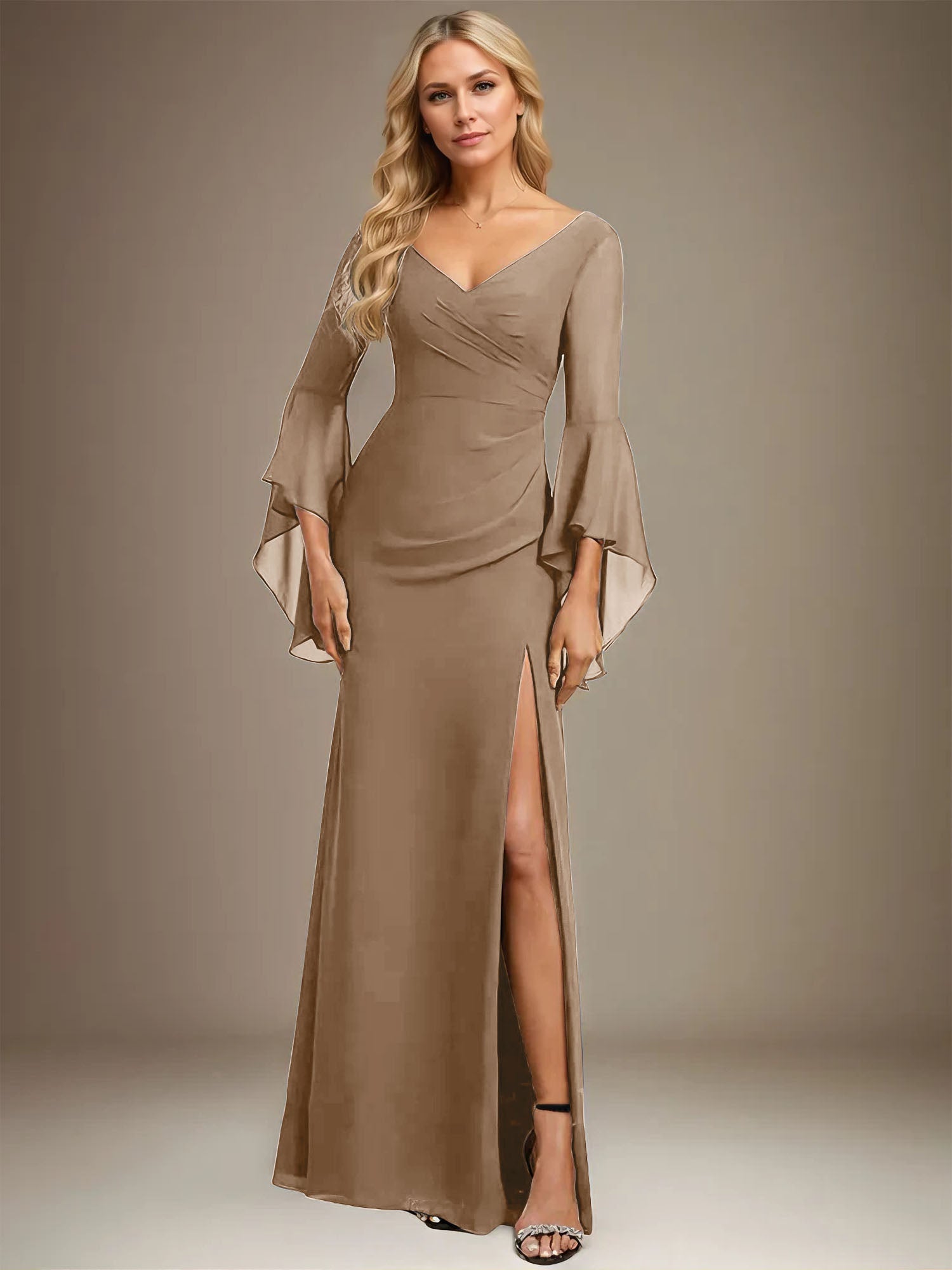 Sheath/Column V-Neck Floor-Length Chiffon Dress With Pleated