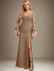 Sheath/Column V-Neck Floor-Length Chiffon Dress With Pleated