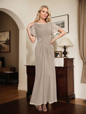 A-line Scoop Ankle-Length Chiffon Mother of the Bride Dress With Beading Pleated