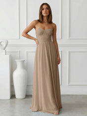 Light Blue Sweetheart Chiffon A Line Maxi Dress with Pleat