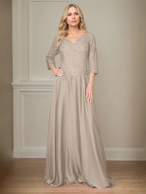 4 Sleeves Floor-Length Mother Of The Bride Dress With Appliques