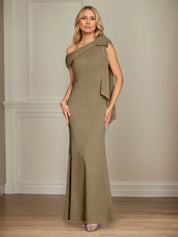 Trumpet/Mermaid One Shoulder Sleeveless Stretch Crepe Mother of the Bride Dress With Bow