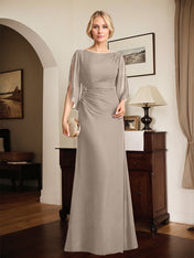 Sheath/Column Scoop Floor-Length Chiffon Mother of the Bride Dress With Pleated Beading