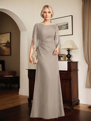 Sheath/Column Scoop Floor-Length Chiffon Mother of the Bride Dress With Pleated Beading