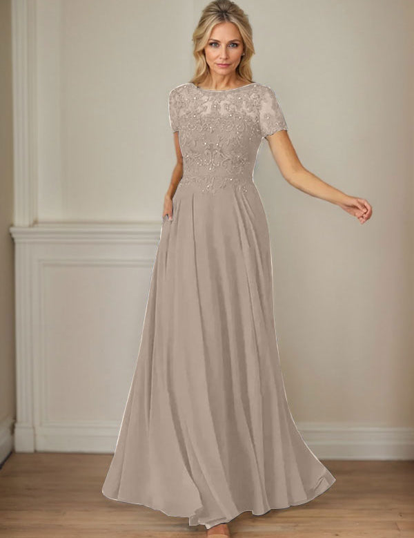 Dark Navy A-Line Boatneck Sequins Chiffon Dress