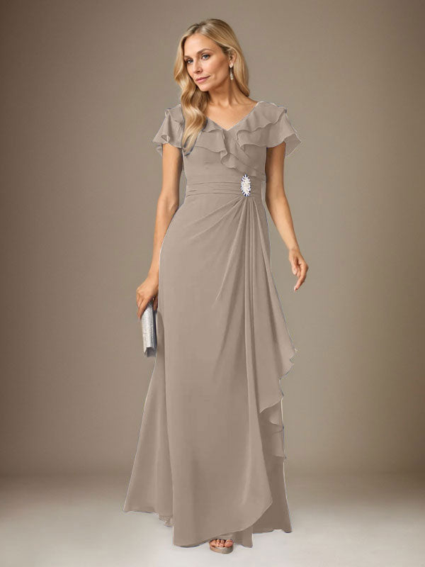 Stormy A-Line V-Neck Ruched Chiffon Dress