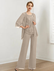 Chiffon Mother of the Bride Pantsuits with Sequins & Jacket