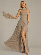 Navy A Line Satin Off The Shoulder Sleeveless Floor Length Dress