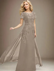 Sheath/Column Scoop Illusion Floor-Length Lace Chiffon Mother of the Bride Dress With Sequins