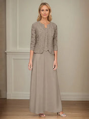 Glitter Lace & Satin Skirt Jacket Dress with Open Jacket