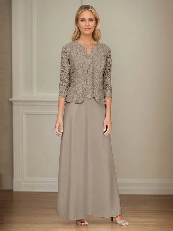 Robe veste en dentelle pailletée et jupe en satin avec veste ouverte 