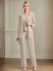 Chiffon Square Neck Sleeveless Floor Length Mother of the Bride Pantsuits