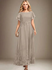 A-line Scoop Ankle-Length Lace Chiffon Mother of the Bride Dress With Sequins