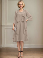 A-line Scoop Knee-Length Chiffon Mother of the Bride Dress With Beading