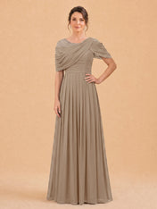 One-Shoulder Cape Overlay Chiffon Mother of the Bride Dress
