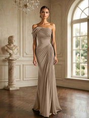 One Shoulder Pleat Mermaid Chiffon Evening Dresses for Women Gown