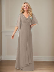 A-Line V-Neck Long Sequins Chiffon Mother Dress