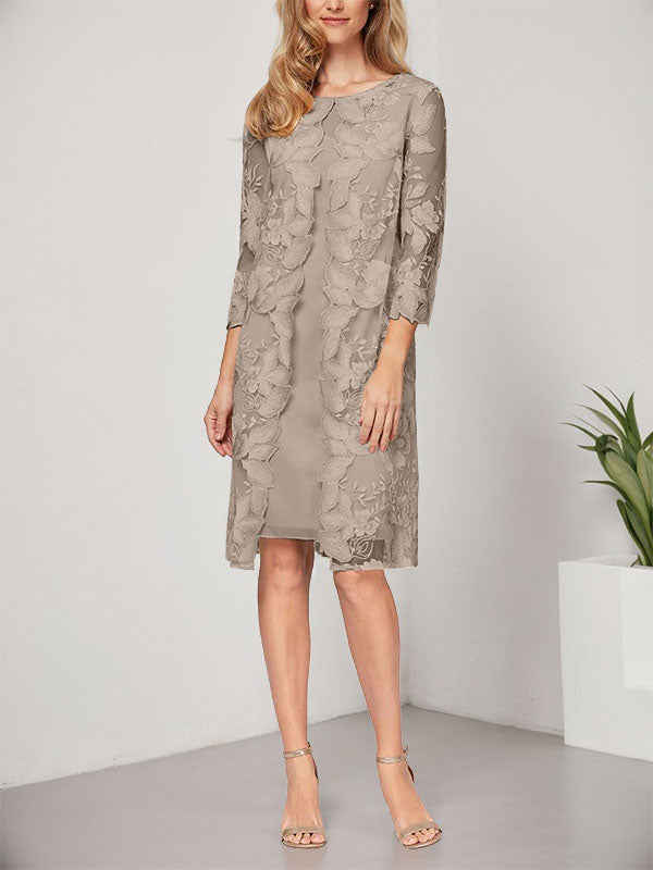 A-line Scoop Knee-Length Chiffon Lace Mother of the Bride Dress With Jacket