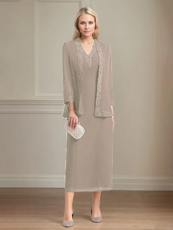 4 Sleeves Tea Length Mother Of The Bride Dress