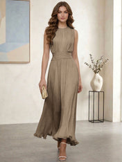 Ethereal Formal Evening Dress Ice Blue Pleated Chiffon Maxi Gown