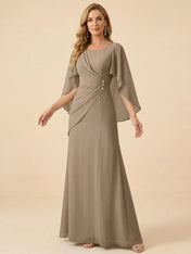 Sage Green Chiffon Beaded Mother of the Bride Dress with Cape Sleeves