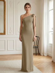 Green Formal Evening Dress Sheath One Shoulder Sleeveless Maxi Dress Gown